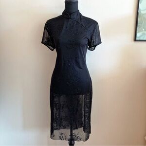 Black Sheer Mandarin Dress